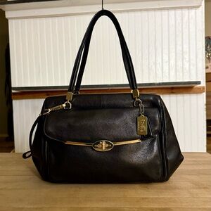 Coach Genuine Black Leather Madison Madeline East/West Satchel Bag